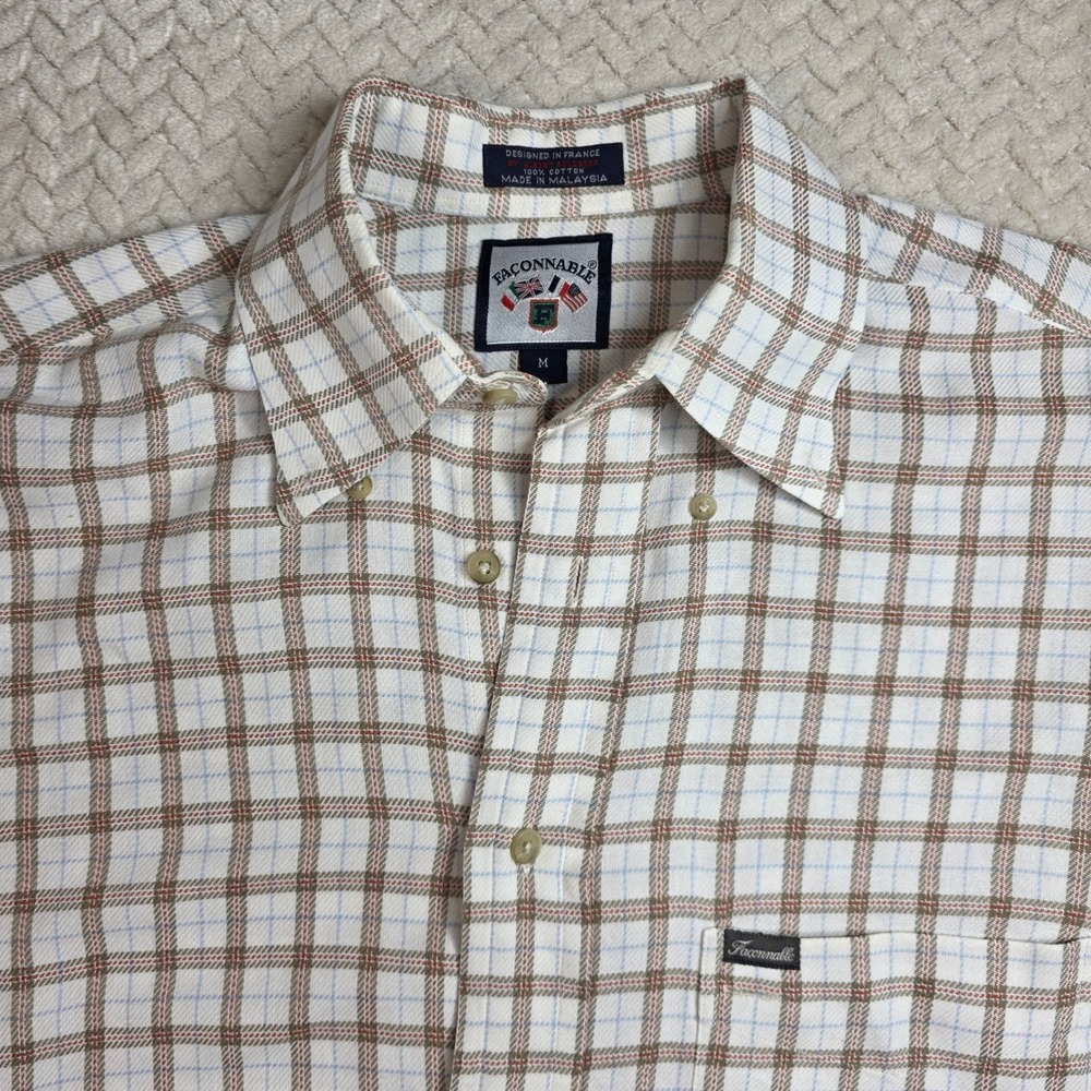 Faconnable Mens Plaid Button Down Shirt M Albert Goldberg Cotton Long Sleeve